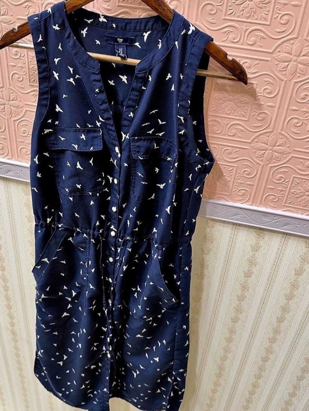 Gap Bird Print Utility Midi Dress Size Small